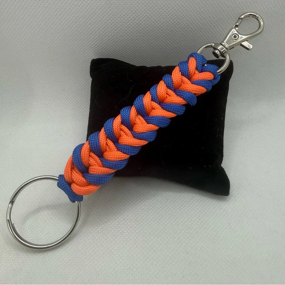 Handmade Orange & Royal Blue Paracord Keychain with Lobster Clasp